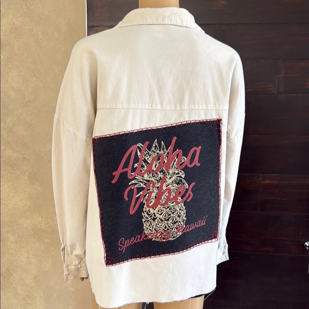Aloha Vibes Cream Corduroy  Cropped Distressed Shacket Size L